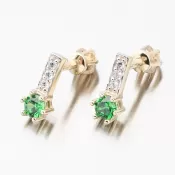 Dámske náušnice žlté zlato 585 so smaragdom a zirkónmi 52GZ-8057-ZL-SMAR