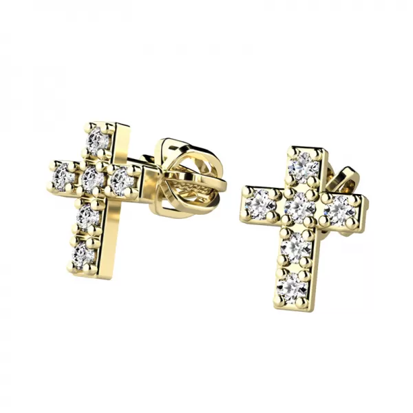Zlaté náušnice - krížiky so zirkónmi 140026-ZL-ZIR