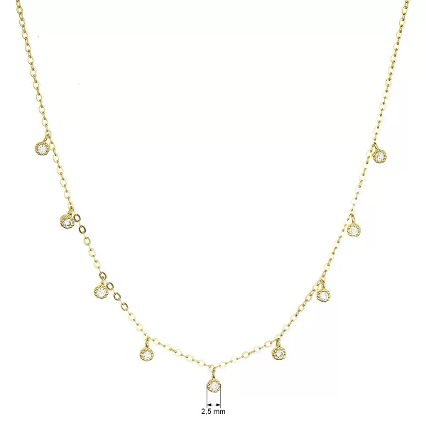 Pozlátený strieborný náhrdelník s 9 malými okrúhlymi zirkónikmi 12056.1. crystal