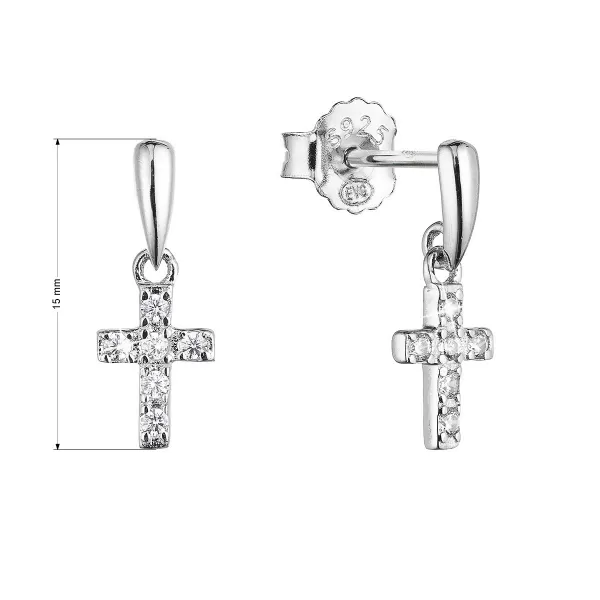 Strieborné náušnice visiaci krížik so zirkónmi 11415.1