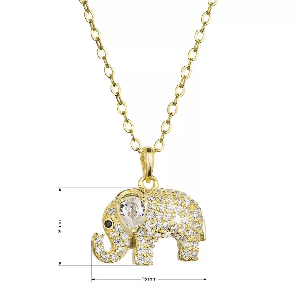 Pozlátený strieborný náhrdelník slon s bielymi zirkónmi 12060.1