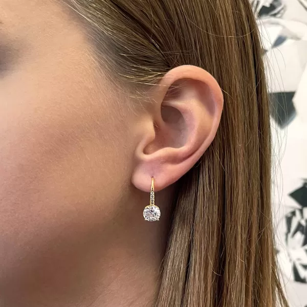 Pozlátené strieborné náušnice visiace s veľkým zirkónom biele 11451.1