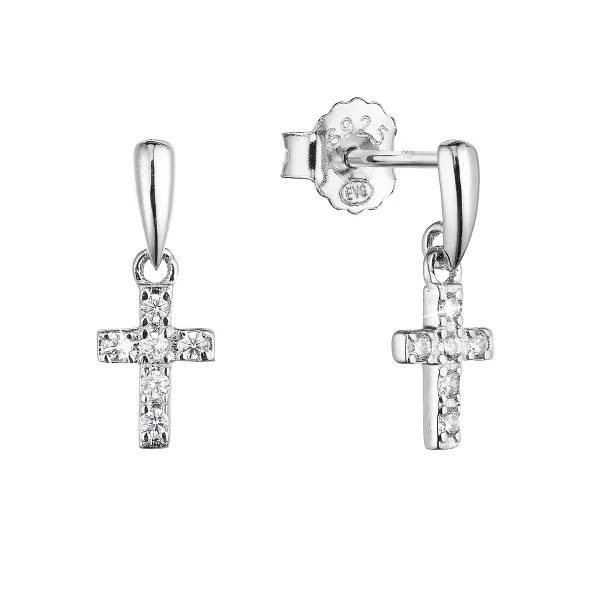 Strieborné náušnice visiaci krížik so zirkónmi 11415.1