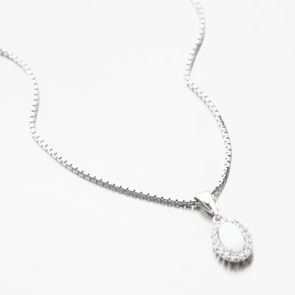 Dámsky prívesok biele zlato 585 zirkón biely opál a 13-405