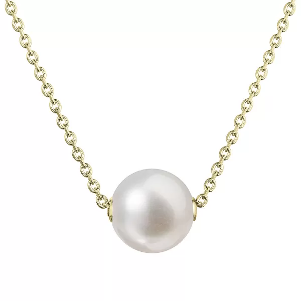 Pozlátený strieborný náhrdelník s pevnou bielou riečnou perlou na retiazke 22047.1