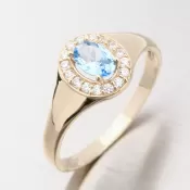 Dámsky prsteň zo žltého zlata 585 zirkón s akvamarínom a 51GZ-8055-ZL-AKVA