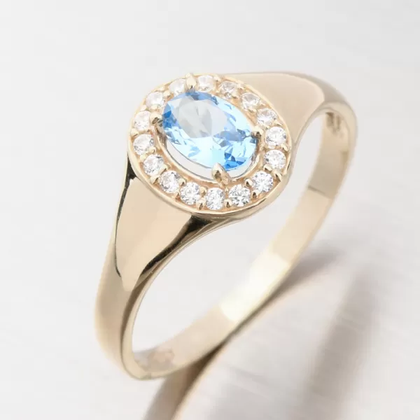 Dámsky prsteň zo žltého zlata 585 zirkón s akvamarínom a 51GZ-8055-ZL-AKVA