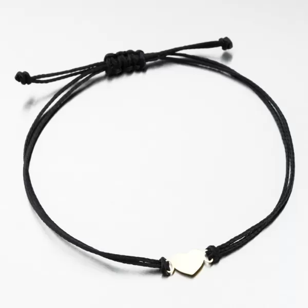 Náramok z čierneho povrázku so zlatým srdcom LT14-003-ZL
