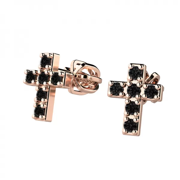 Zlaté náušnice - krížiky s čiernymi zirkónmi 140026-CV-ZIR-Black