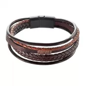 Náramok pánsky s koženkovými pásikmi a sponou na magnet 43023.3 hnedý