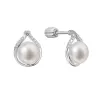 Strieborné náušnice kôstky slza s riečnou perlou a zirkónmi bielej 21096.1B