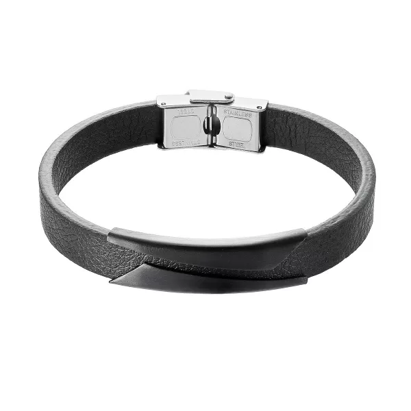 Náramok pánsky čierna koženka s oceľovou ozdobou 43031.3 čierny