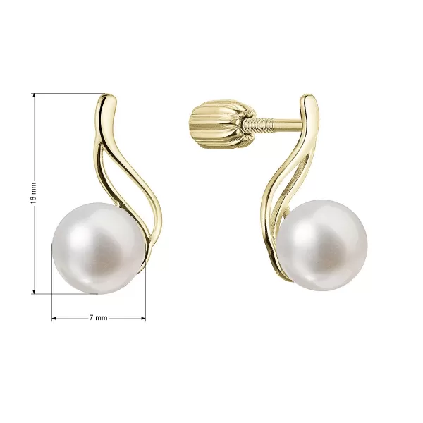 Pozlátené strieborné náušnice kôstky s riečnou perlou biela 21102.1B