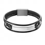 Náramok pánsky čierna recykl. koža s oceľovou ozdobou 43029.3 čierny