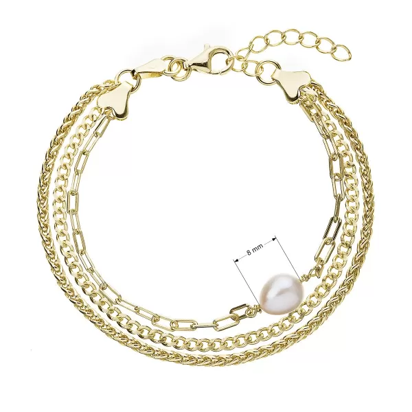 Trojitý strieborný náramok z retiazok s bielou perlou 23028.1