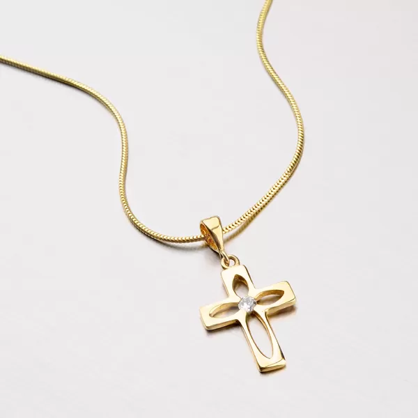 Zlatý prívesok - kríž so zirkónom 43-2112