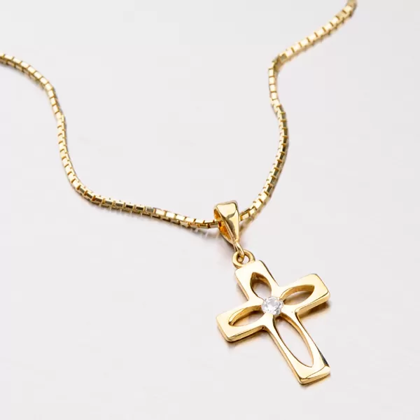 Zlatý prívesok - kríž so zirkónom 43-2112