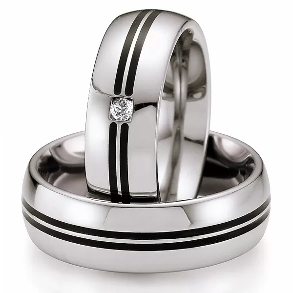 Snubné prstene z ocele s keramikou a diamantom ST146