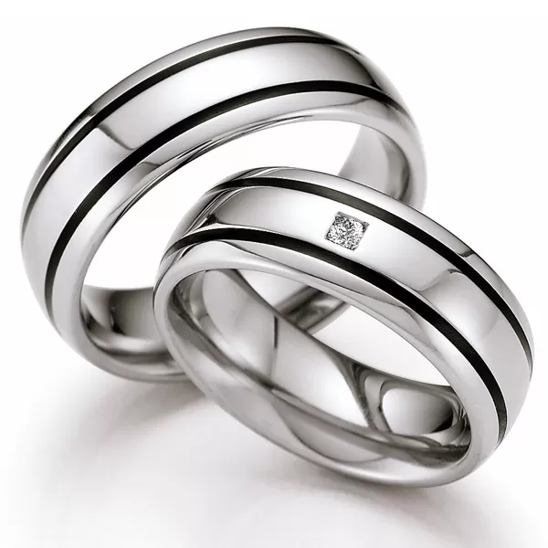 Snubné prstene z ocele s keramikou a diamantom ST143