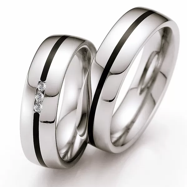 Snubné prstene z ocele s keramikou a diamantmi ST141
