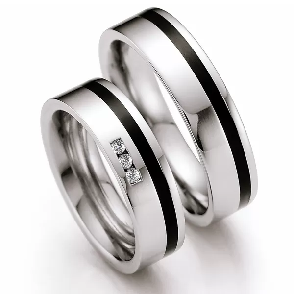 Snubné prstene z ocele s keramikou a diamantmi ST142