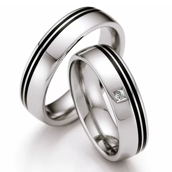 Snubné prstene z ocele s keramikou a diamantom ST144