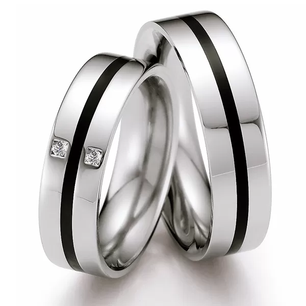 Snubné prstene z ocele s keramikou a diamantmi ST140