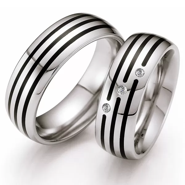 Snubné prstene z ocele s keramikou a diamantmi ST145