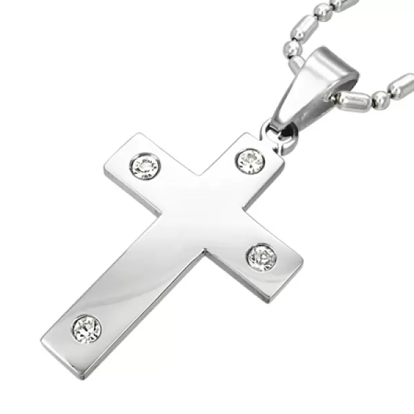 Prívesok - kríž z ocele so zirkónmi GLPN015