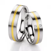 Oceľové snubné prstene so zlatom a diamantmi ST133