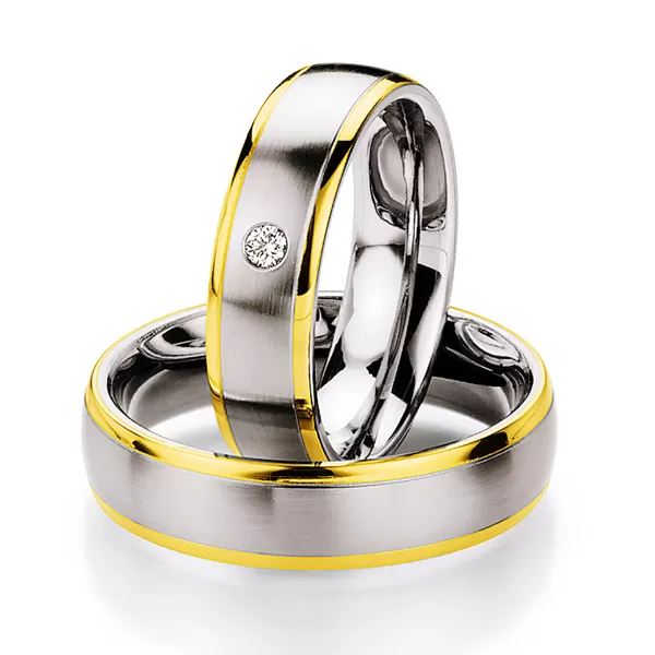 Oceľové snubné prstene so zlatom a diamantom ST130