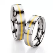 Oceľové snubné prstene so zlatom a diamantom ST134