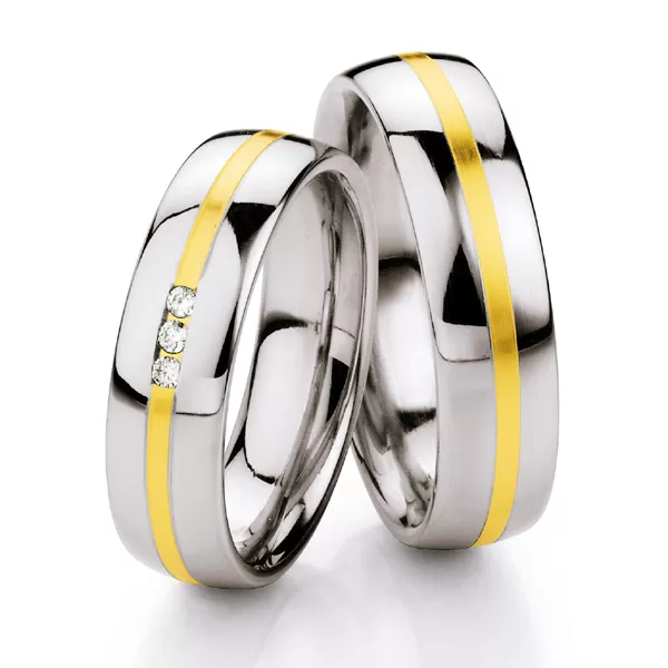 Oceľové snubné prstene so zlatom a diamantmi ST132