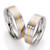 Snubné prstene z ocele so zlatom a diamantmi ST138