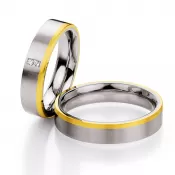 Oceľové snubné prstene so zlatom a diamantmi ST135