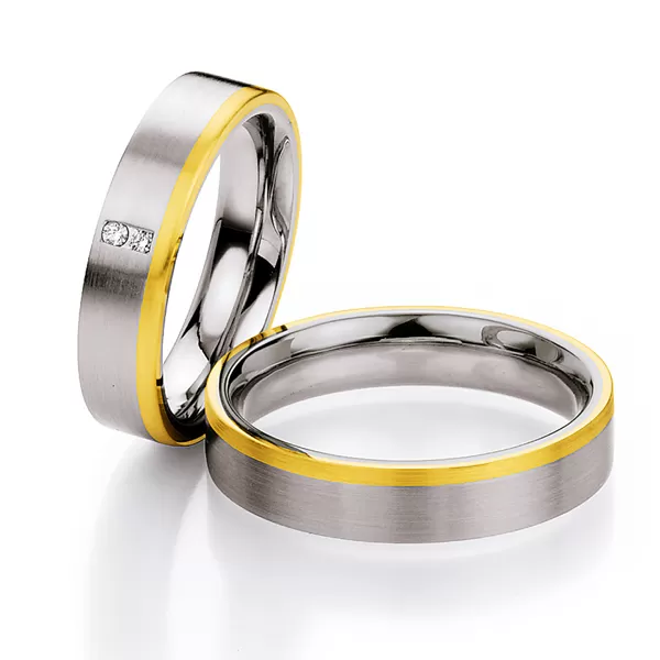 Oceľové snubné prstene so zlatom a diamantmi ST135