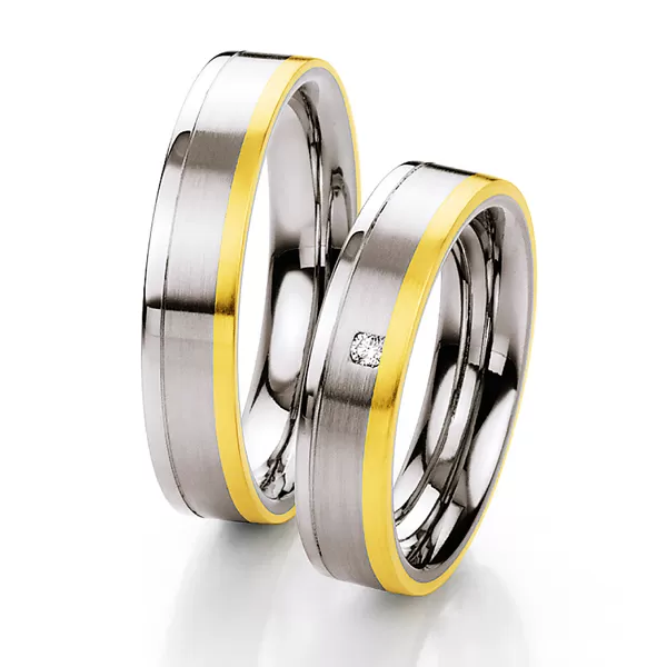 Snubné prstene z ocele so zlatom a diamantom ST136