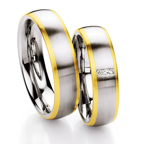 Oceľové snubné prstene so zlatom a diamantmi ST131