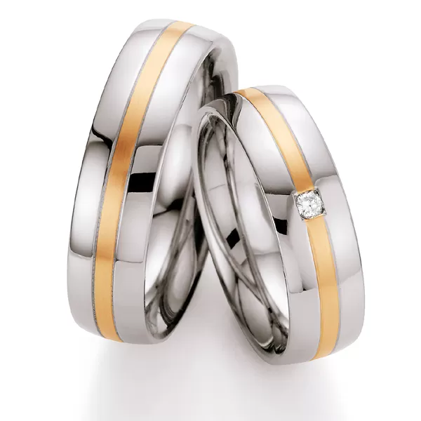 Snubné prstene z ocele so zlatom a diamantom ST137