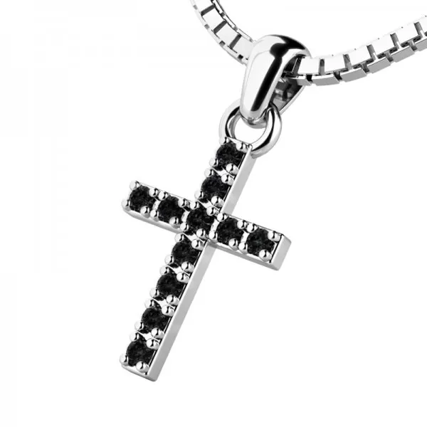 Zlatý krížik s čiernymi zirkónmi 140018-02-B-Black-ZIR