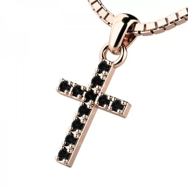 Zlatý krížik s čiernymi zirkónmi 140018-02-CV-Black-ZIR