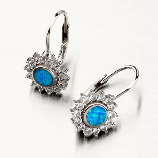 Strieborné náušnice s modrým opálom a so zirkónmi PKL-2140