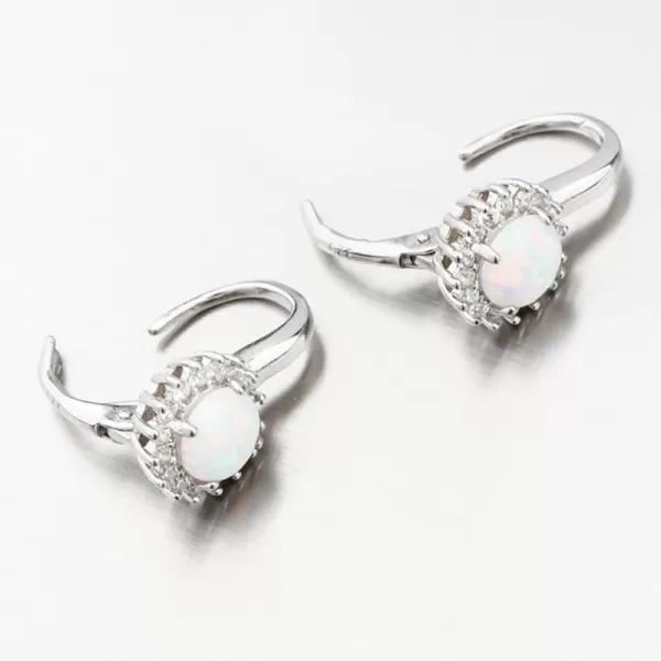 Strieborné náušnice s bielym opálom a so zirkónmi