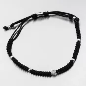 Náramok s čiernym strunom s loptou a zirkónmi 74-5196b-čierny