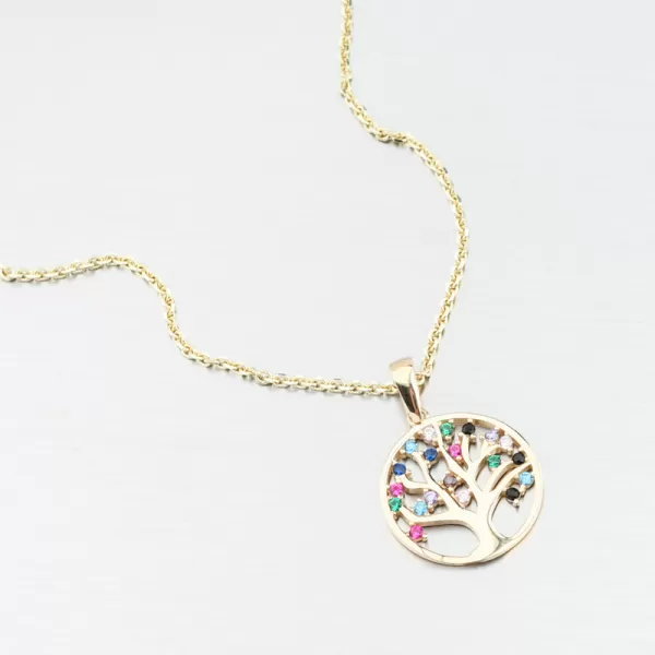 Zlatý prívesok strom života s farebnými zirkónmi 43-22207