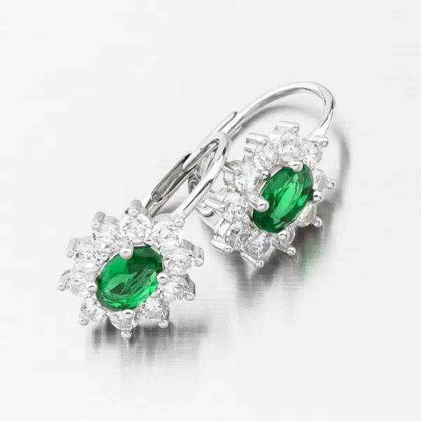 Strieborné náušnice so smaragdom a so zirkónmi PKL-2175