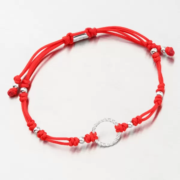 Náramok červený povrázkový s kruhom 74-5193B-CV