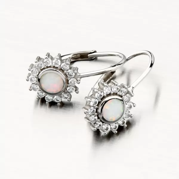 Strieborné náušnice s bielym opálom a so zirkónmi PKL-2138
