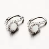 Strieborné náušnice s bielym opálom a so zirkónmi PKL-2149