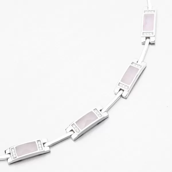 Strieborný náramok s ružovým kremeňom a zirkónmi PKL-4040